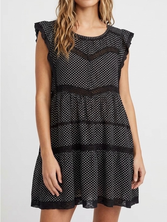 Free People Dresses & Skirts - Free People Retro Kitty Mini Dress M Black White Crochet Trim Boho Chic